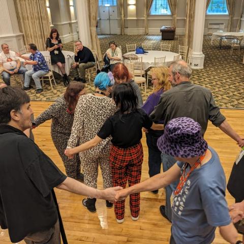 People forming a human knot
