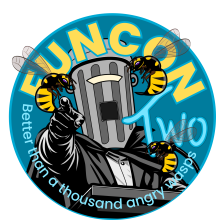 Funcon Logo with wasps surrounding a bin