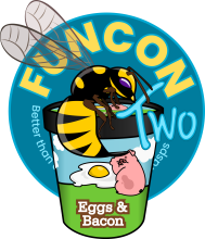 Funcon logo with a tub of egg and bacon ice cream!